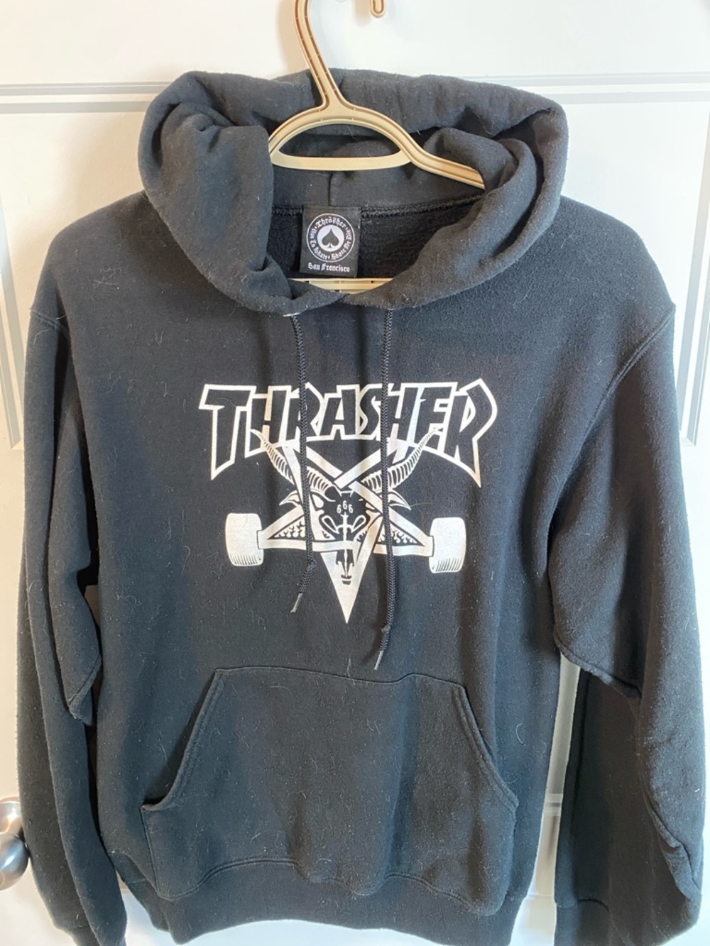 Thrasher Black Hoodie with White Pentagram Skate Graphic